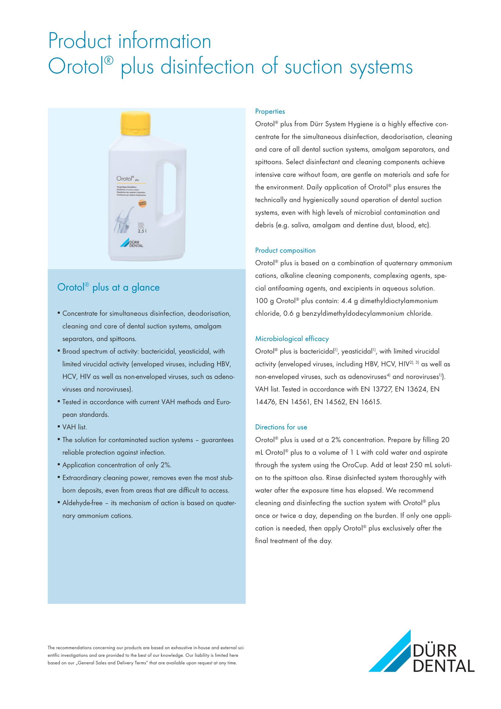 Dürr Dental Orotol Plus Suction Disinfectants 2.5L