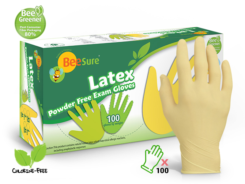 BeeSure Latex Powder Free Examination Gloves 100's