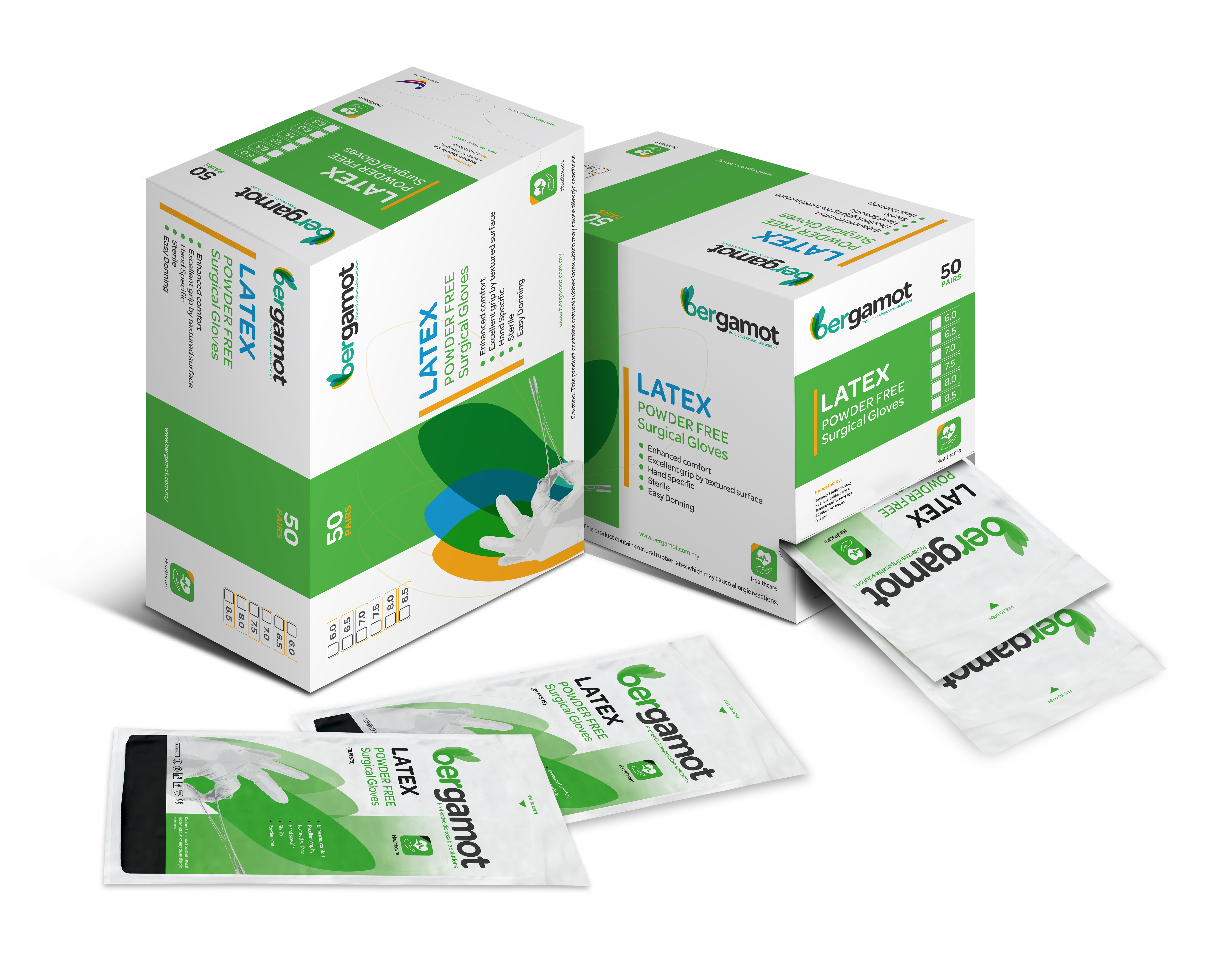 Bergamot Latex Powder Free Surgical Gloves 50 Pairs